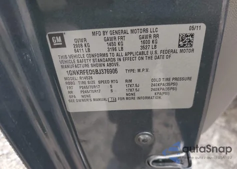 2011 Chevrolet Traverse Ls z USA, uszkodzony, nr VIN 1GNKRFED5BJ376906